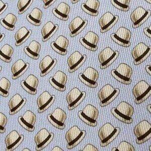 100% REAL HERMES TIE ~ Light Sky Blue w WHIMSICAL TAN BLUE DERBY BOWLER HATS XL
